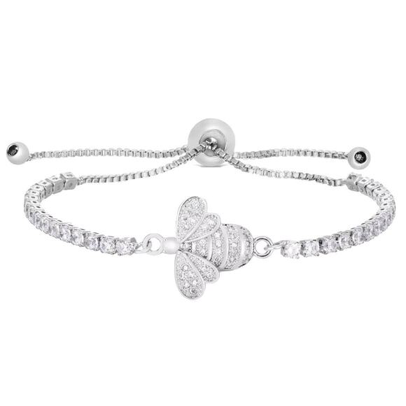 Cubic Zirconia Bee Adjustable Silver Bolo Bracelet NWT - Picture 1 of 2